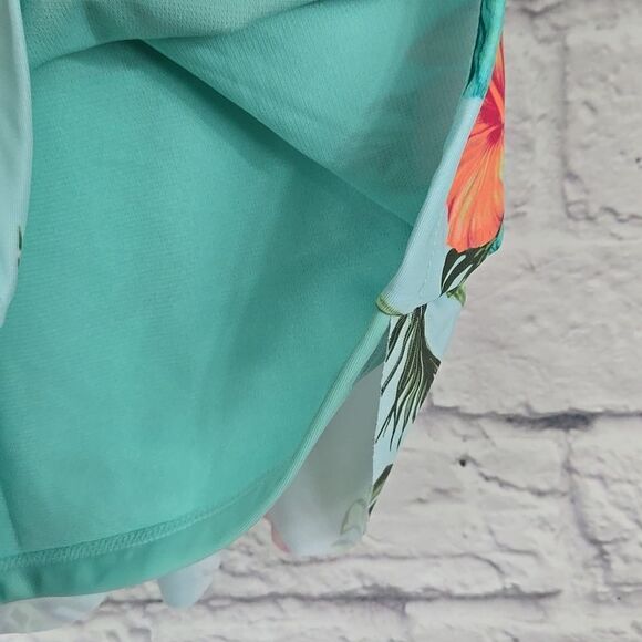 Justice Girls Teal Hibiscus Tiered Ruffle Tankini 2pc Set Swimsuit Bathing Suit - Picture 7 of 10